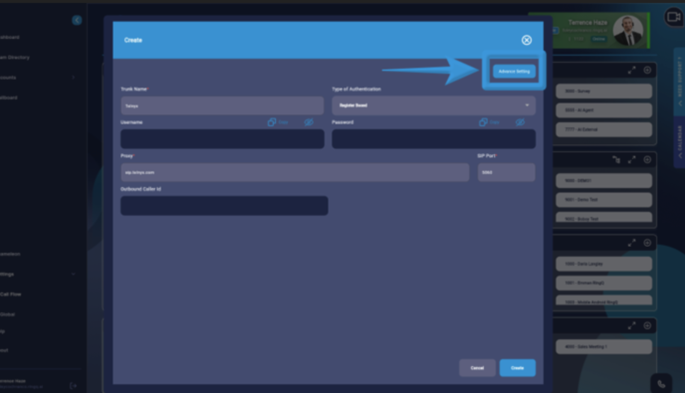 Advanced SIP Trunk settings